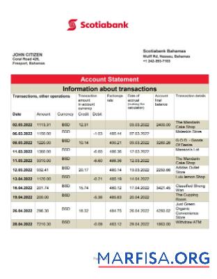 Downloadable Bahamas Scotiabank bank statement word real example